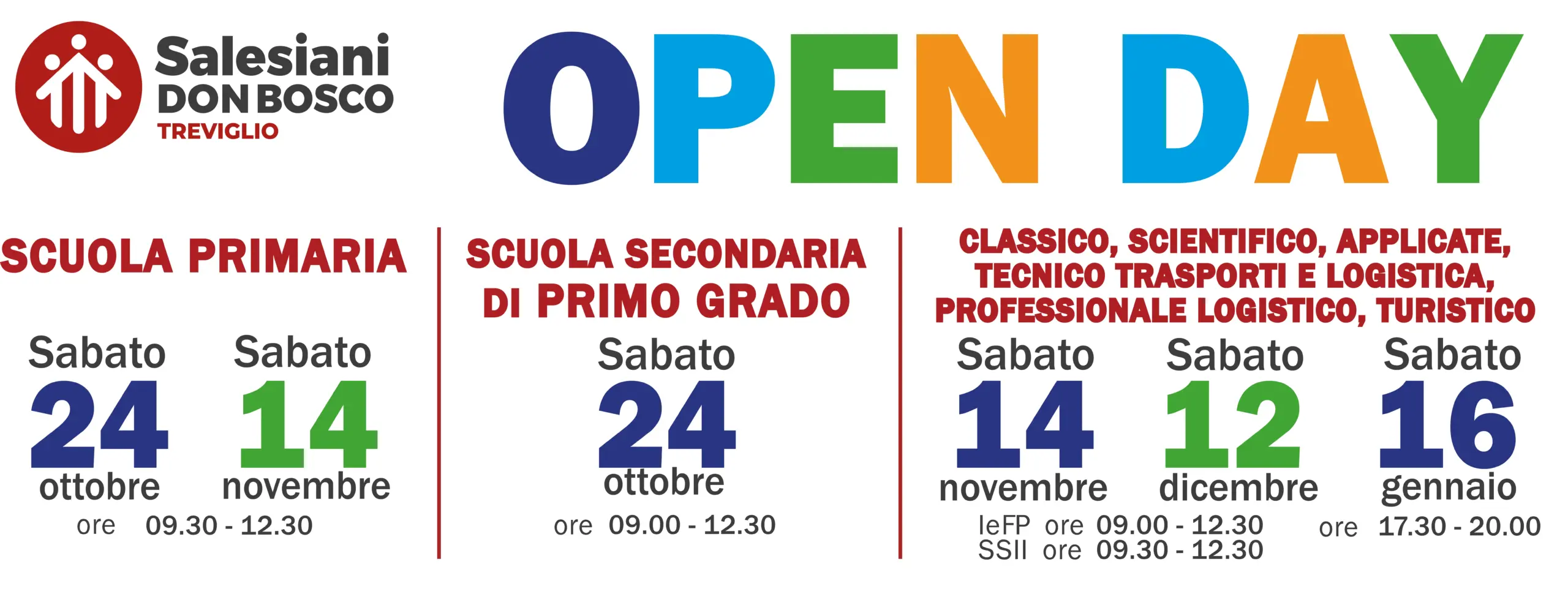 Date degli Open Day 2026 - Salesiani Treviglio